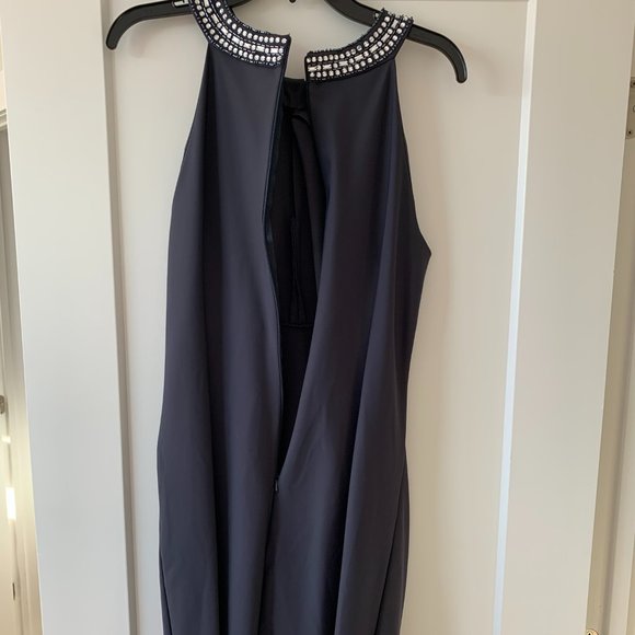 Grey Jeweled Neck Dress Size 14 - Picture 3 of 6